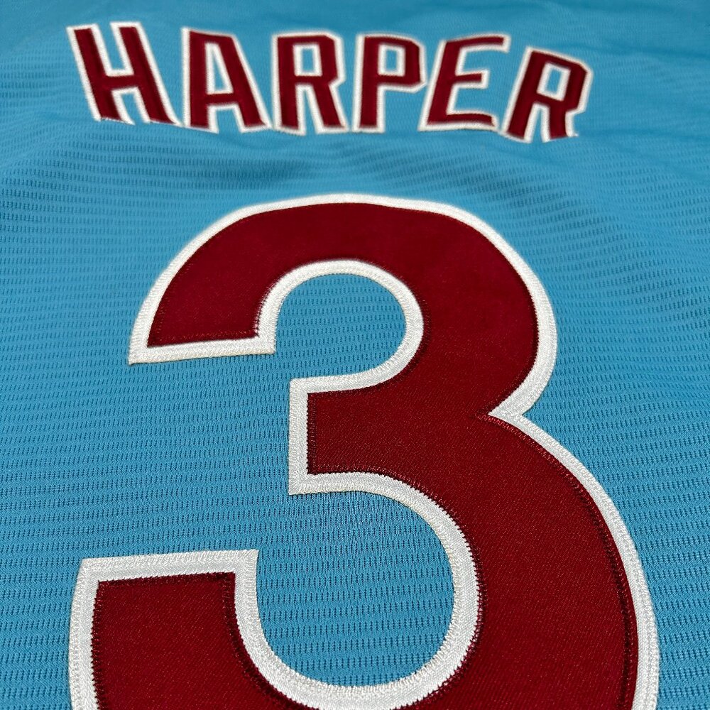 Bryce Harper #3 Philadelphia Phillies Blue Old School MLB Jersey Men's Large